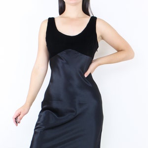 Vintage 90&#39;s does 30&#39;s black formal dress, tank, maxi, liquid look satin, bias cut, velvet bust, Alchemy, strappy, party, gothic, grunge