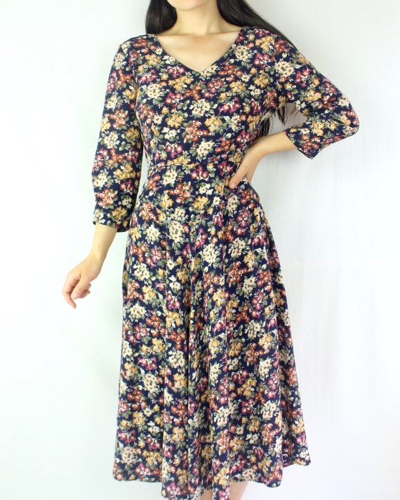 Vintage 90s 3/4 sleeve maxi dress, fit and flare,… - image 2