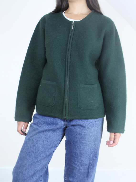 Vintage 90's forest green zip-front wool sweater,… - image 3