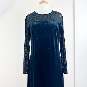Vintage 90&#39;s velvet maxi shift dress, velvet burnout long sleeves & shoulders, gothic witchy moody grunge minimalist, jaqueline ferrar 14