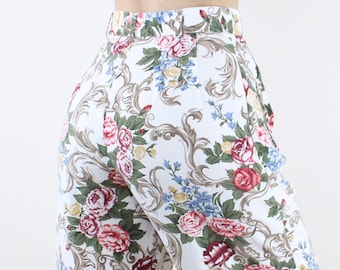 Vintage 90's 27W Rayon Floral Pants, Breeches, White W