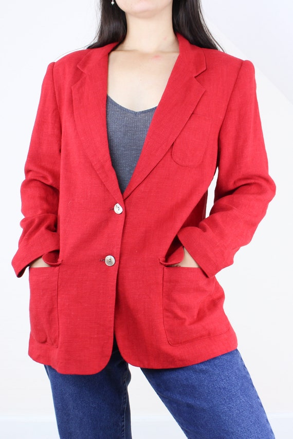 Vintage 90's Land's End linen blazer, red, lined,… - image 4