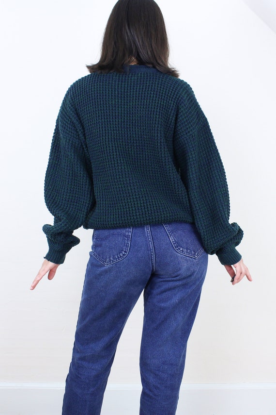 Vintage 90's grunge crew neck sweater, green & na… - image 7