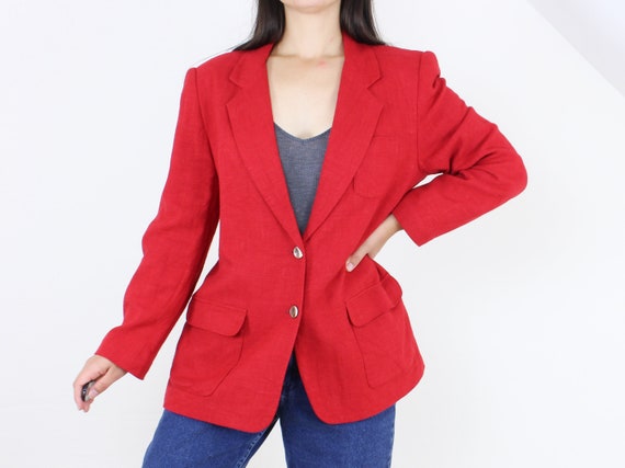 Vintage 90's Land's End linen blazer, red, lined,… - image 1