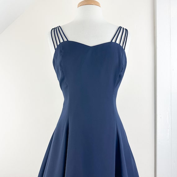 moody blue dress Maeve Corset Midi Dress in Navy – Elegant & Chic main image 1
