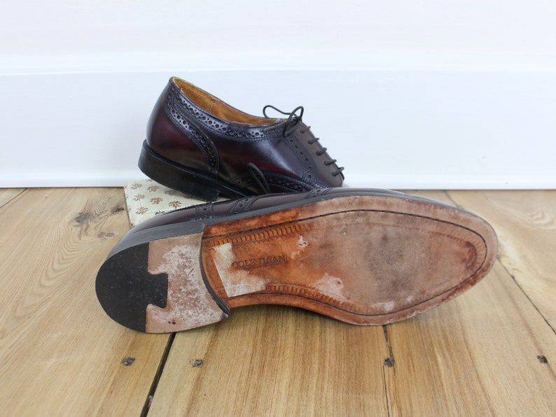 Vintage 90s Cole Haan oxford tie shoes, oxblood, dark brown, wing tip, dress shoe, leather, Men's size 10, academic, career, image 5