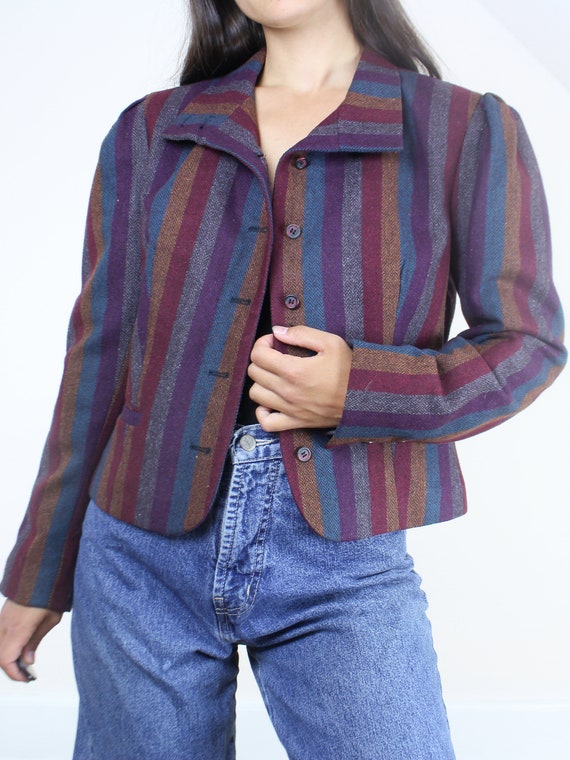 Vintage 70's multicolor stripe cropped blazer, tw… - image 2