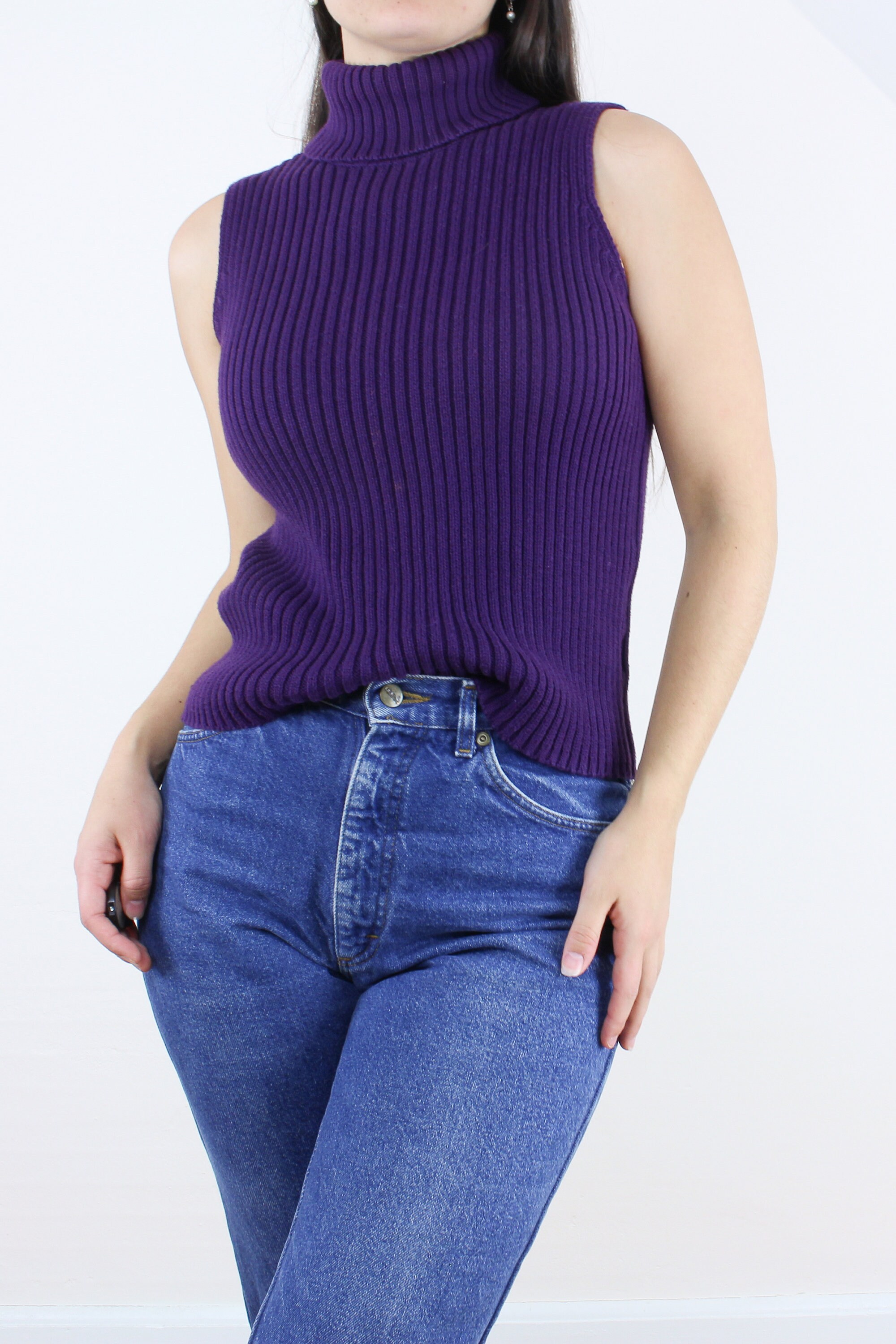 Vintage 90's Purple Ribbed Turtleneck Top, Sleeveless, Tank Vintage 90's Purple Ribbed Turtleneck Top, Sleeveless, Tank