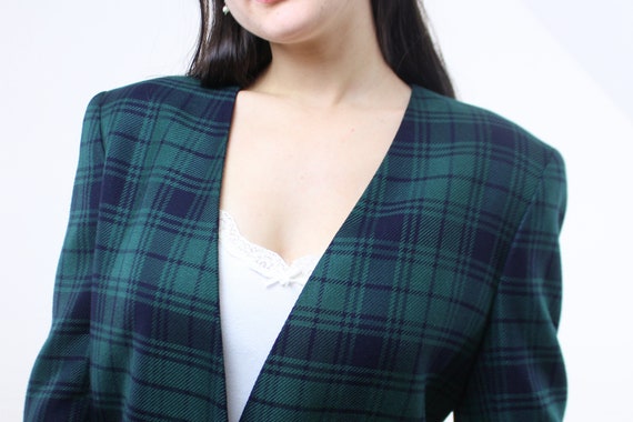 Vintage 90's green & black plaid blazer, Jones Ne… - image 5