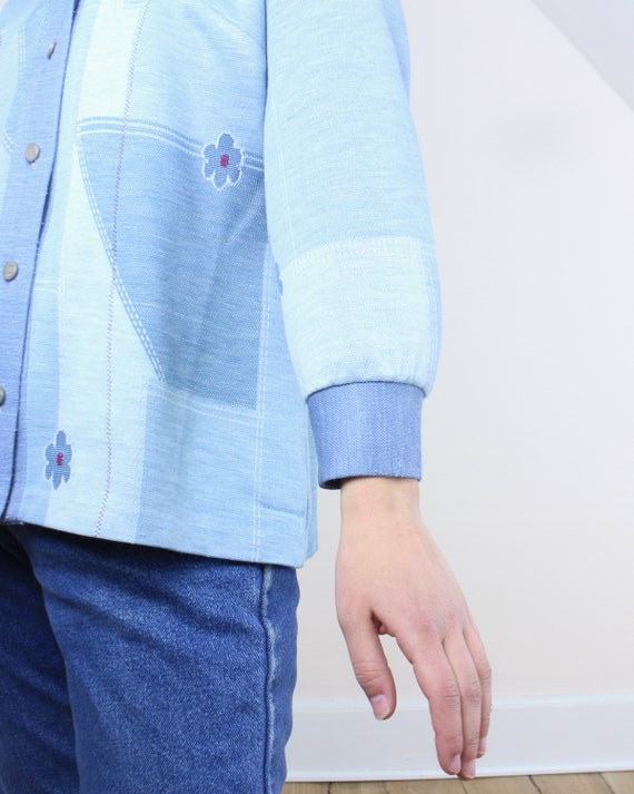 Vintage 70s polyester jacket, blue geometric patt… - image 8