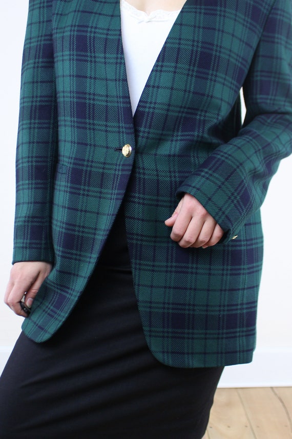 Vintage 90's green & black plaid blazer, Jones Ne… - image 6