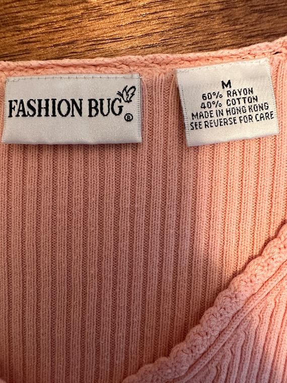 Vintage 90s pastel pink cardigan top, ribbed knit… - image 9