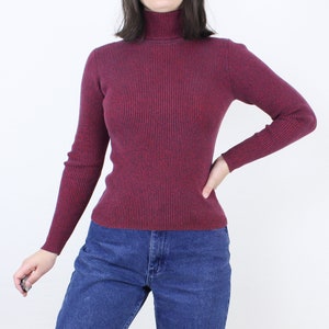 Vintage 90&#39;s red & black speckled rib knit turtleneck top, Moda International, ribbed, stretchy, long sleeve, grunge, minimalist, all cotton