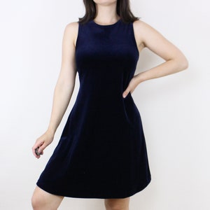Vintage 90&#39;s velvet tank mini dress, dark navy blue, sleeveless, Jalate Limited, A-line, stretchy, comfy, grunge, gothic, minimalist