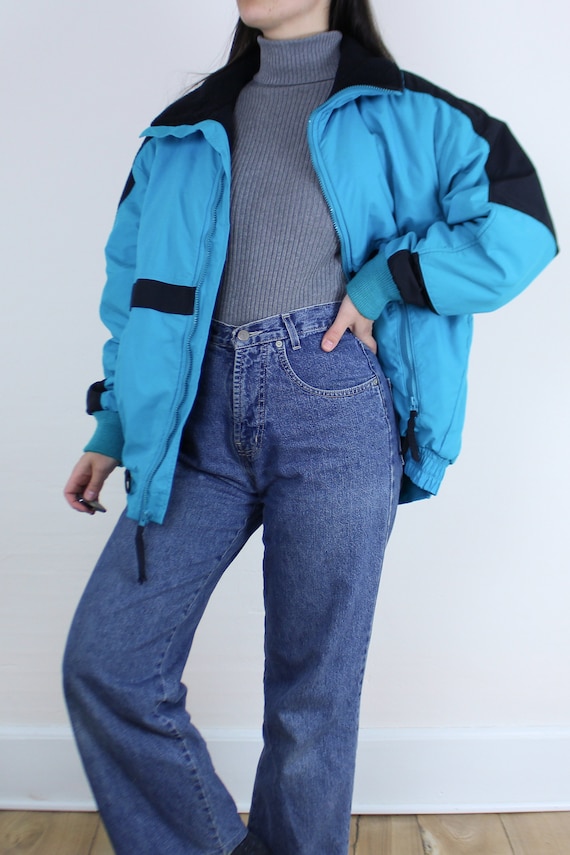 Vintage 90s Woolrich ski jacket, bright teal blue… - image 2