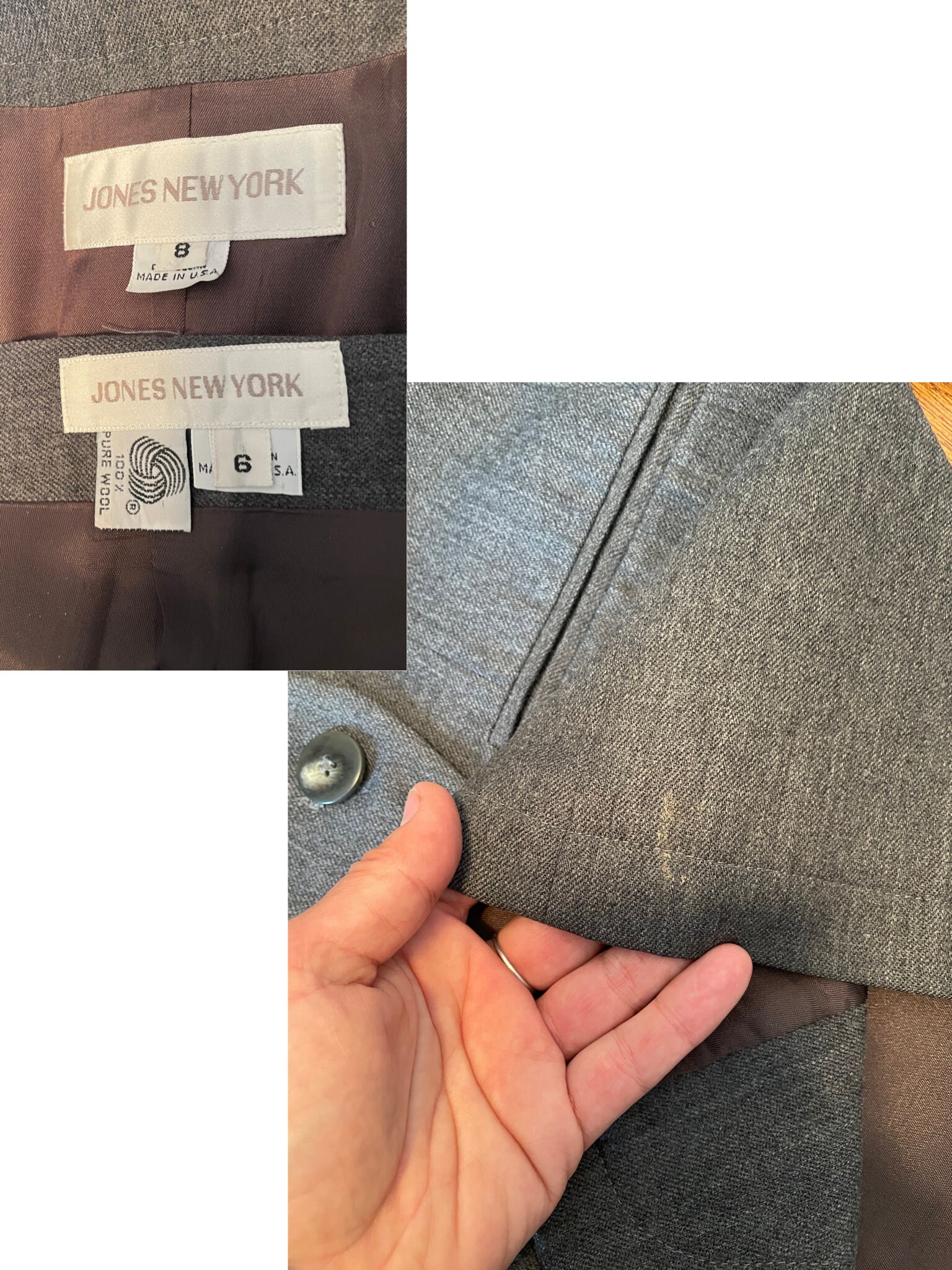 Vintage 90s Dark Gray Suit Set, Jones NY, Double Breasted