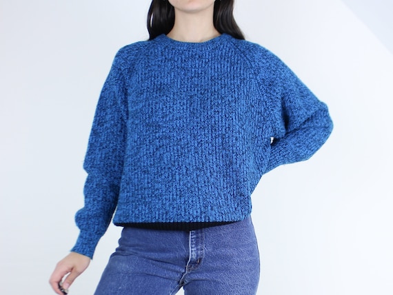 Vintage 90s Blue Knit Sweater, Pullover, Blue and Black Heathered Knit, Acrylic, Raglan Sleeve, Black Stripe at Waist, Minimalist, Grunge - Etsy Vintage 90s Blue Knit Sweater, Pullover, Blue and Black Heathered Knit, Acrylic, Raglan Sleeve, Black Stripe at Waist, Minimalist, Grunge - Etsy
