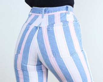 Vintage 90s 23W pink striped bermuda shorts, pink white and blue, high rise, high waisted, mom jean shorts, perfect summer shorts,