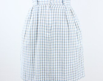 Vintage 80's 25W pastel plaid mini skirt, pleated, Studio Michelle Stuart, blue brown cream, lined, pockets, preppy, academic, minimalist