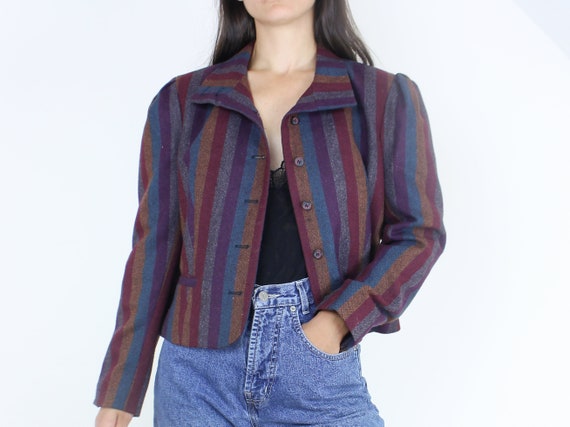 Vintage 70's multicolor stripe cropped blazer, tw… - image 1