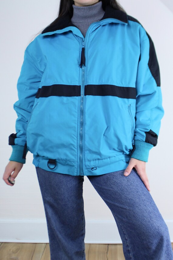 Vintage 90s Woolrich ski jacket, bright teal blue… - image 4
