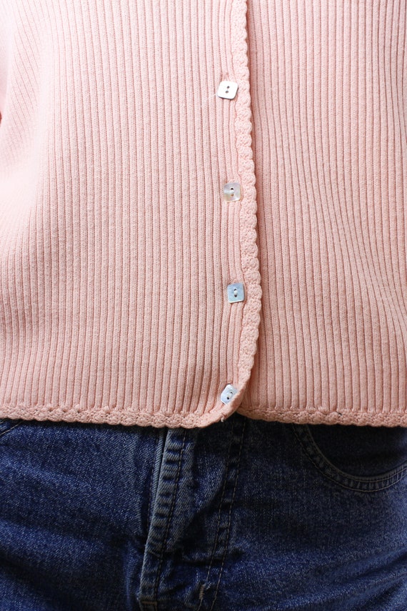 Vintage 90s pastel pink cardigan top, ribbed knit… - image 6