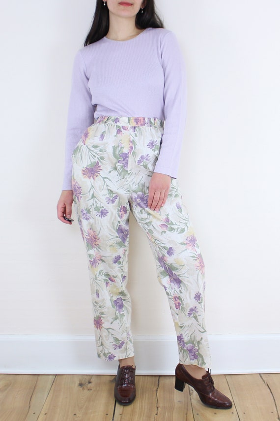 Vintage 90's 24-30W pastel floral pants, trousers… - image 2
