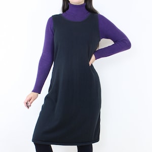 Vintage 90&#39;s black tank dress, knee length, cotton, scoop neck, straight fit, Jones Wear, minimalist, grunge, gothic, layering piece