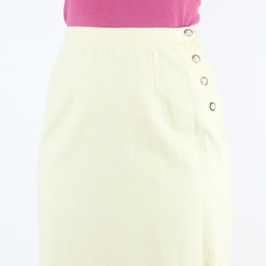 Vintage 90&#39;s 26W pastel yellow maxi skirt, side button closure, Christopher & Banks, soft yellow, straight cut, back slit, cotton, spring