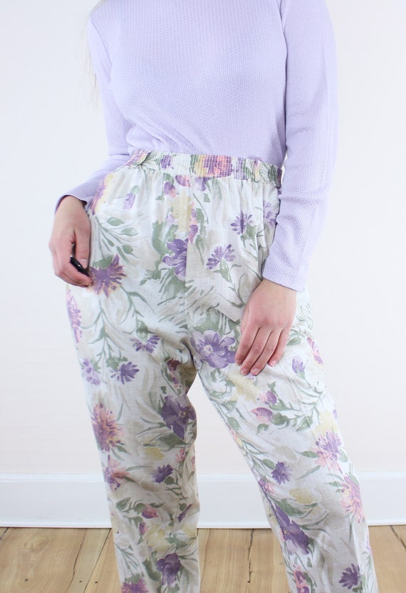 Vintage 90's 24-30W pastel floral pants, trousers… - image 5