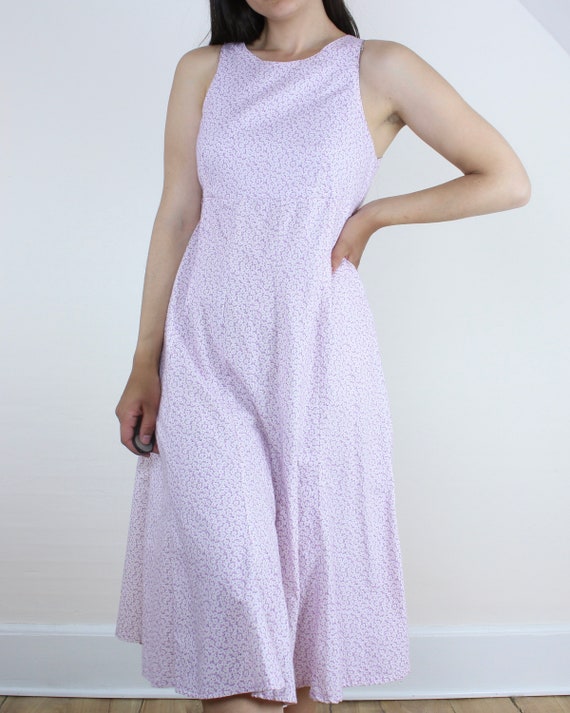 Vtg handmade purple floral tank dress, midi lengt… - image 3