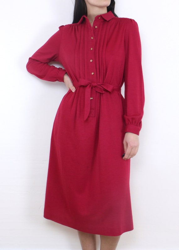 fitted lace wedding dress Miller | Red Puff Sleeve Midi Shirt Dress