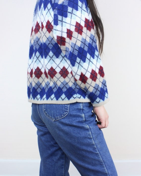 Vintage 90s argyle knit sweater, boxy fit, croppe… - image 7