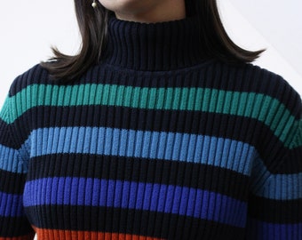 Vintage 90's Rainbow Ribbed Turtleneck Sweater, Top