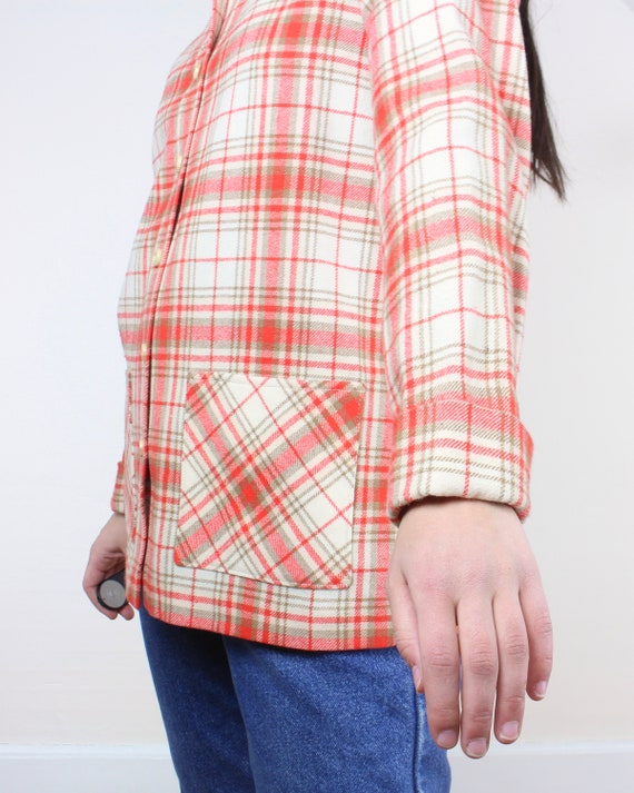 Vintage 70s wool orange plaid shacket, chore jack… - image 5