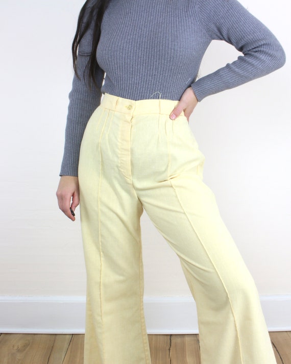 Vintage 70s 28W flare leg trousers, high rise, bu… - image 3