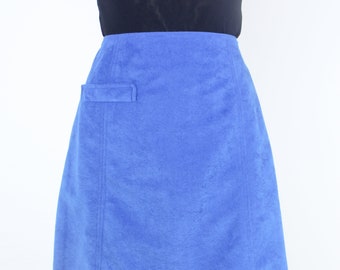Vtg 70s 30W blue mini skirt w/ built in shorts, Difini high waisted, high rise, a line, front slits, pocket, skort, shorts, ultrasuede feel