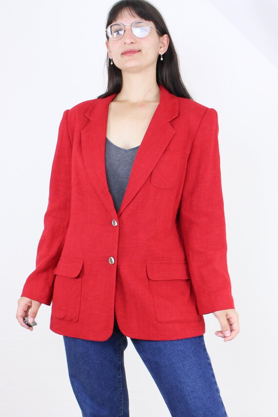 Vintage 90's Land's End linen blazer, red, lined,… - image 2