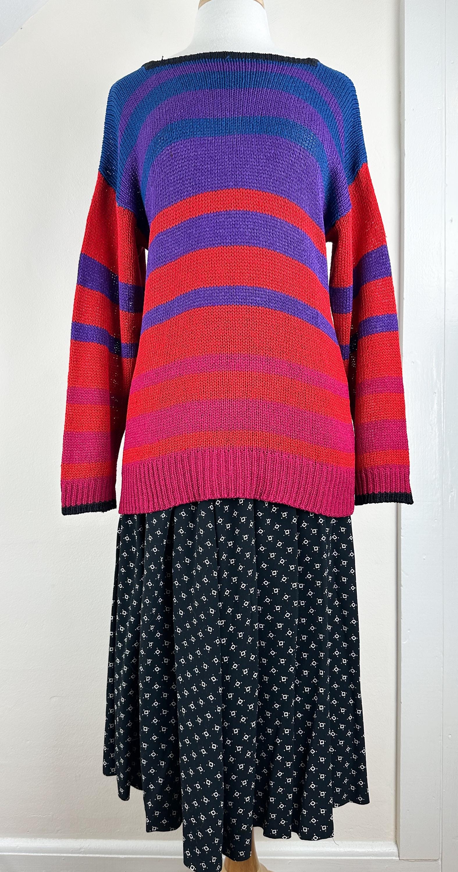 Vintage 90's Liz Claiborne Colorful Sweater, Silk Rayon, Loose