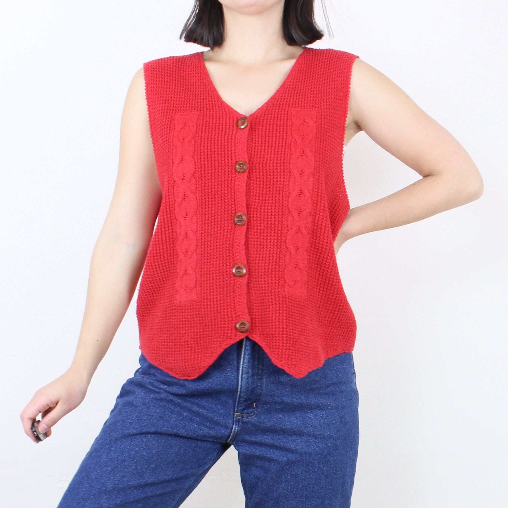 Vintage 90's Red Knit Sweater Vest, Cabin Creek, Button Vintage 90's Red Knit Sweater Vest, Cabin Creek, Button