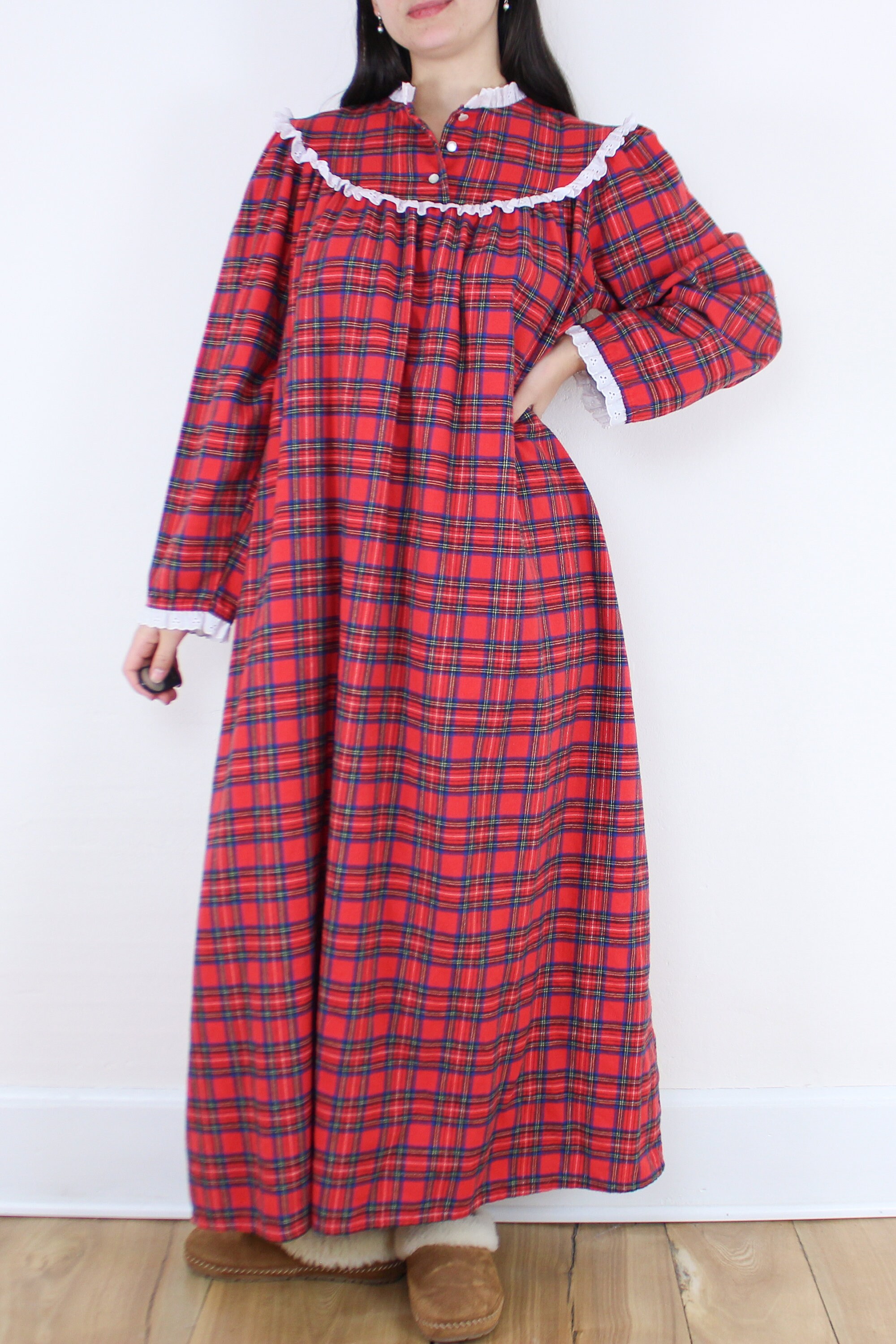 Lanz Classic Plaid Flannel Nightgown