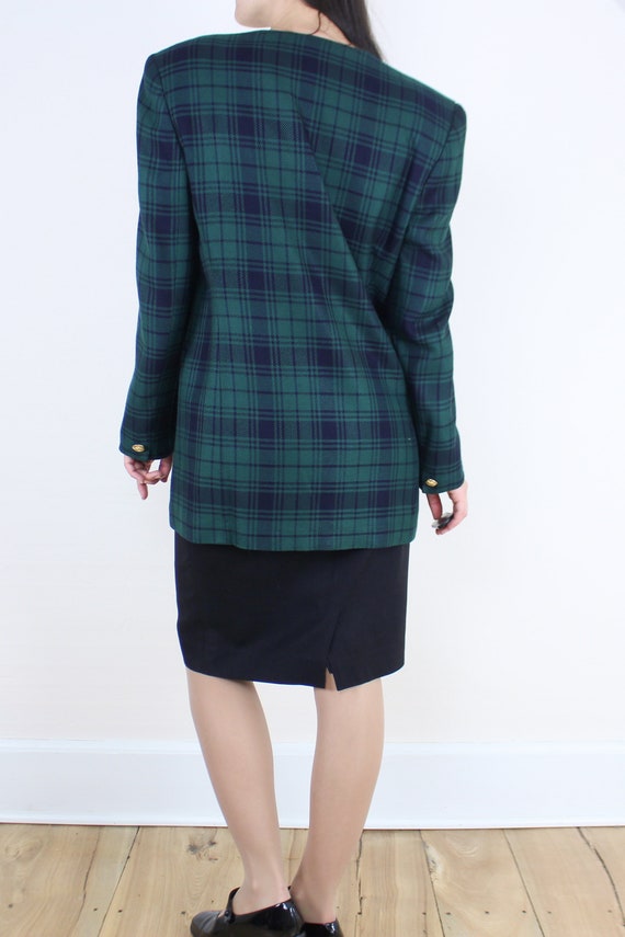 Vintage 90's green & black plaid blazer, Jones Ne… - image 9