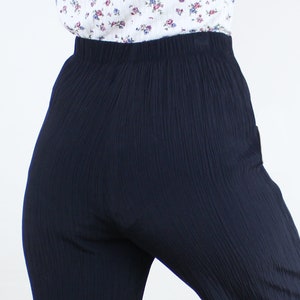 Vintage 90s 25-30W crepe rayon blend pants, gauzy, black, minimalist, summer, breathable, straight leg, elastic, high rise, grunge, gothic