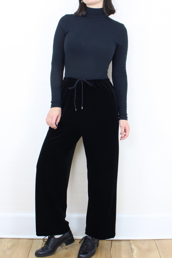Vintage 90's 28-34W black velvet pants, Jones New… - image 3