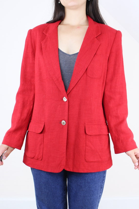 Vintage 90's Land's End linen blazer, red, lined,… - image 5