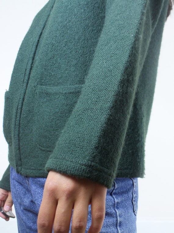 Vintage 90's forest green zip-front wool sweater,… - image 8