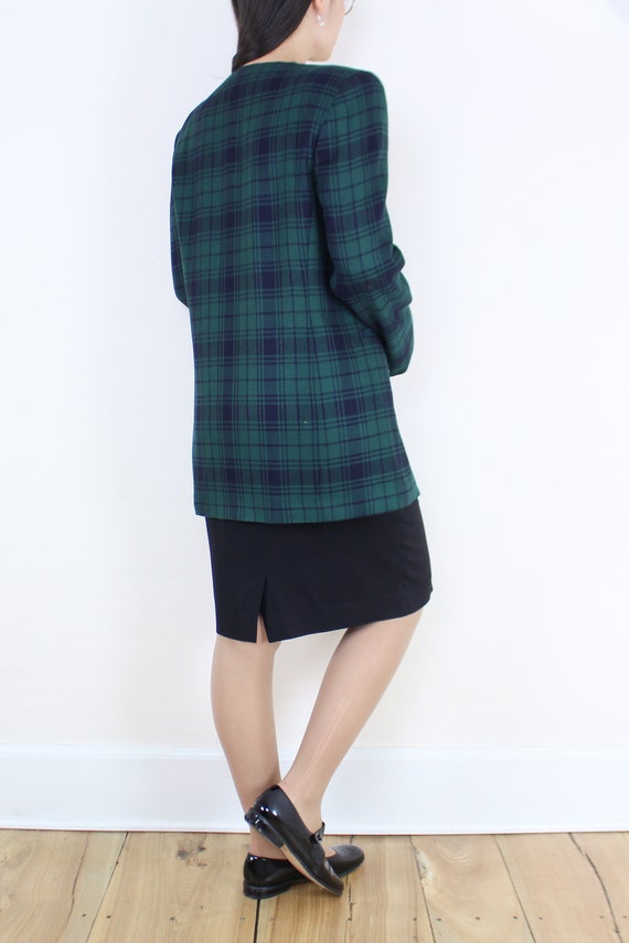 Vintage 90's green & black plaid blazer, Jones Ne… - image 8