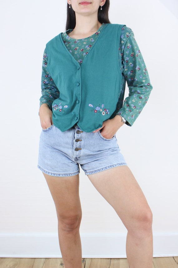 Vintage 90's green floral faux vest top, Capacity… - image 6