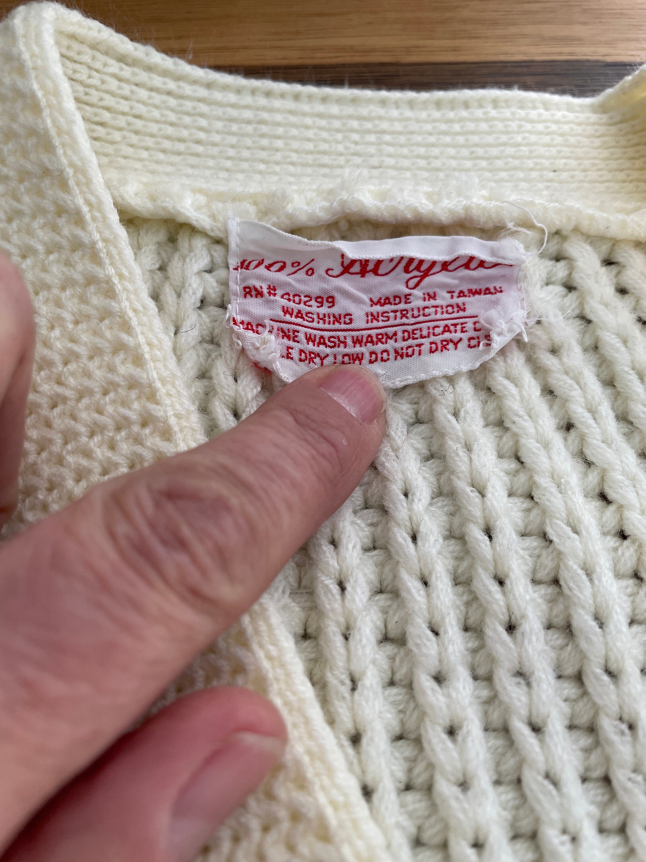 Vintage 70's Acrylic Knit Cardigan, Sweater, Cream, V-neck
