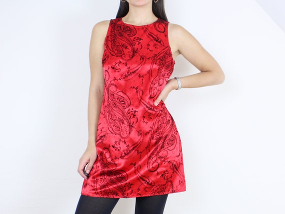 Vintage 90s All That Jazz Mini Dress Red W Black Velvet Raised